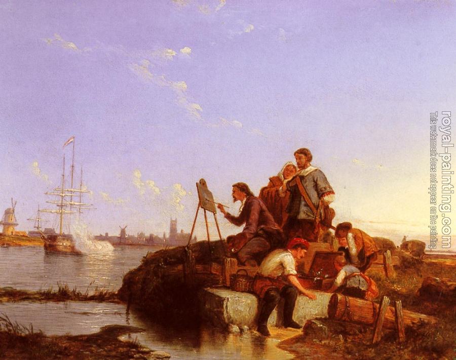 Pieter Christian Dommerson : Artist At His Easel With Shipping Beyond
